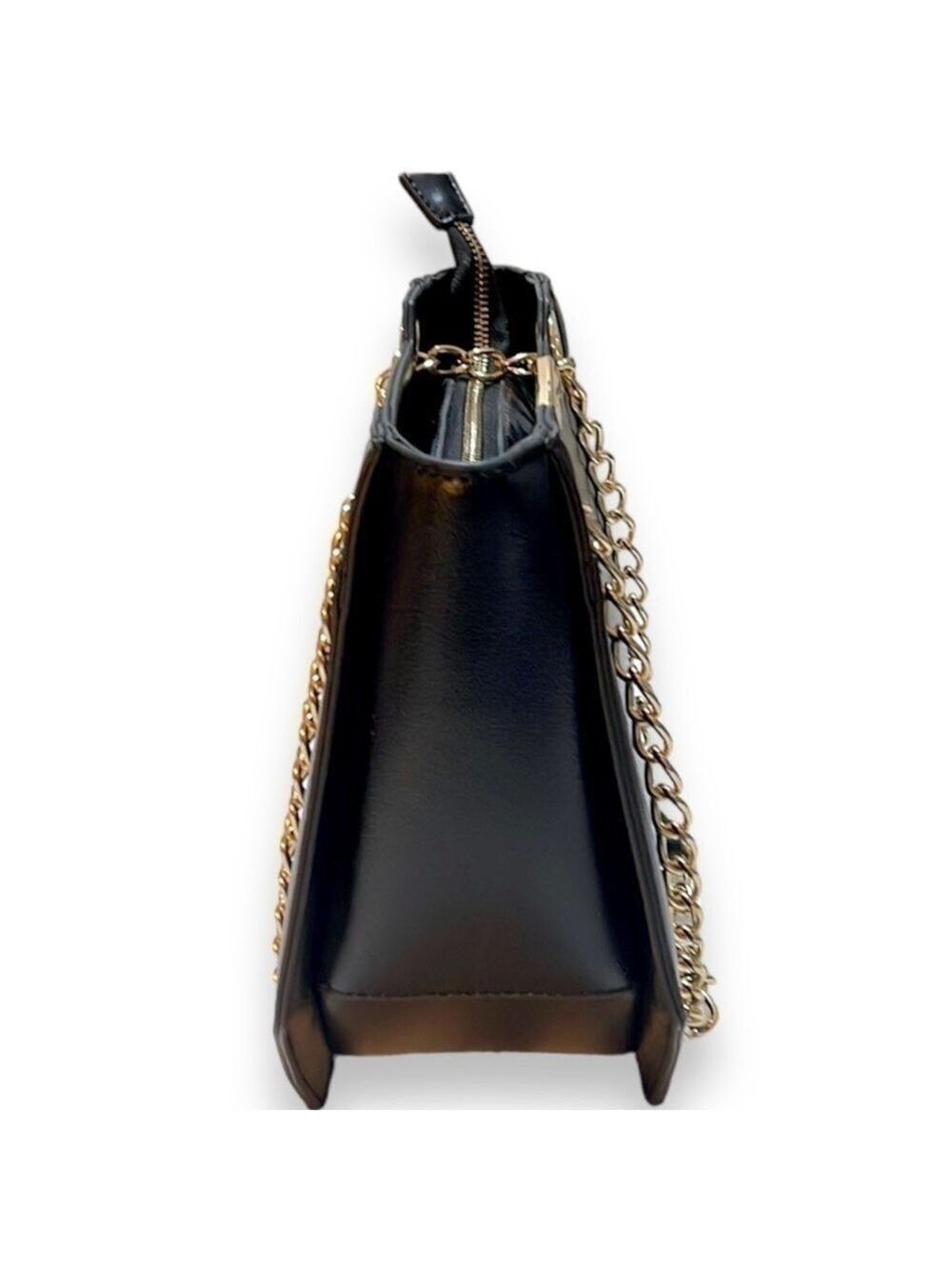 Melie Bianco Geometric Vegan Leather Black Shoulder Bag Purse with Gold Chains - Picture 2 of 8